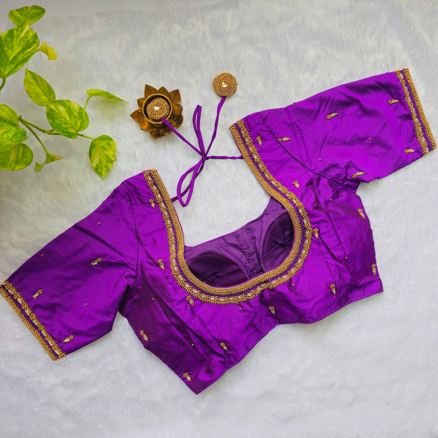Royal Purple Butter Silk Handwork Blouse
