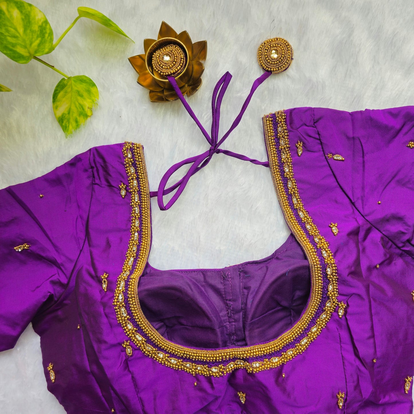 Royal Purple Butter Silk Handwork Blouse