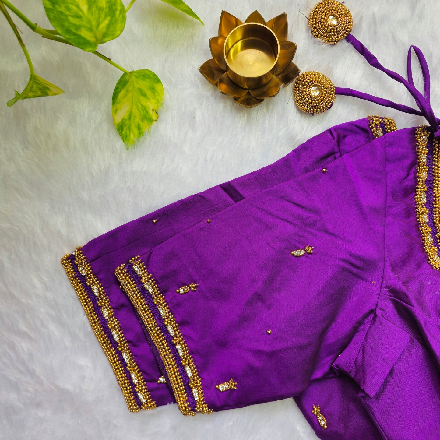 Royal Purple Butter Silk Handwork Blouse