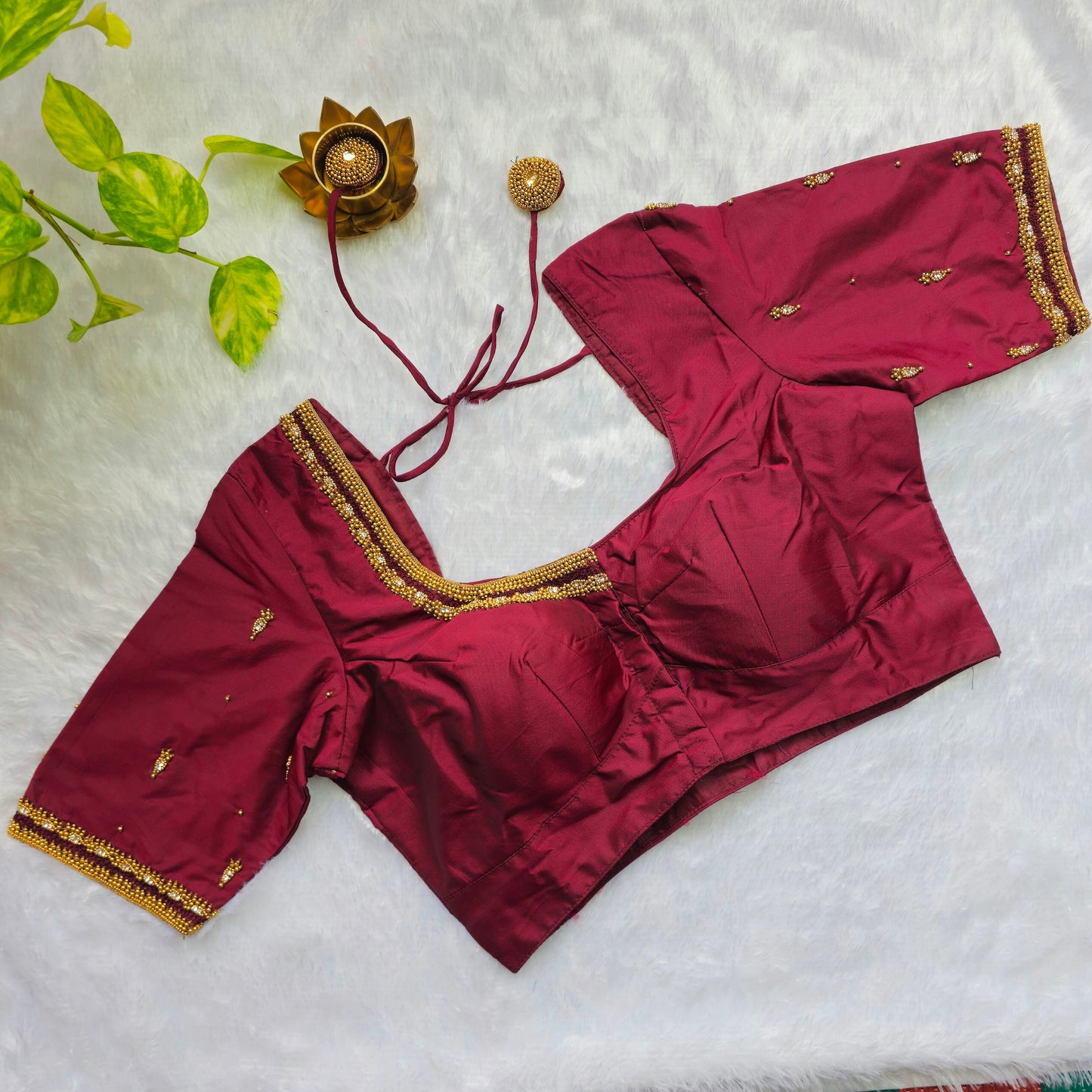 Dark Maroon Butter Silk Handwork Blouse