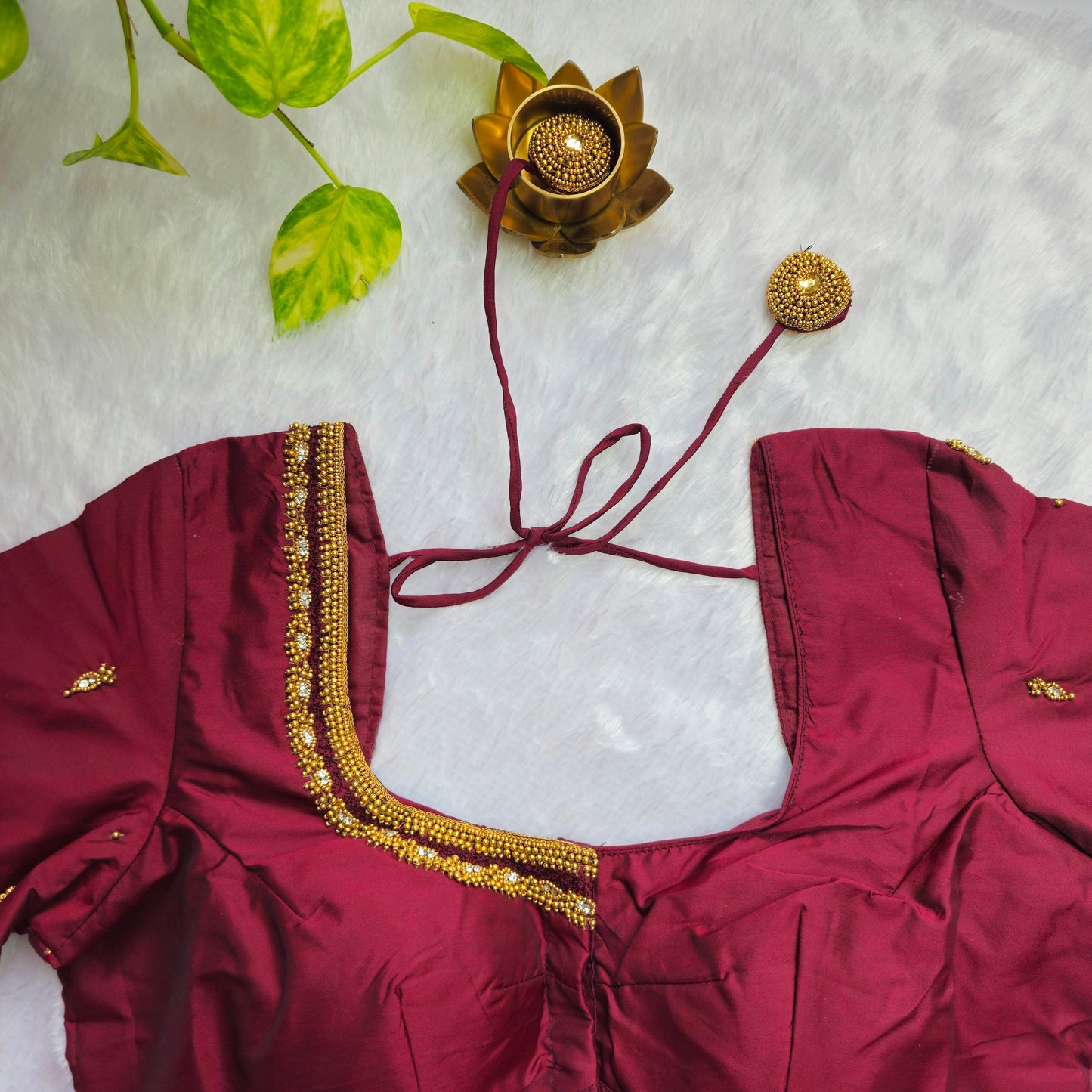 Dark Maroon Butter Silk Handwork Blouse