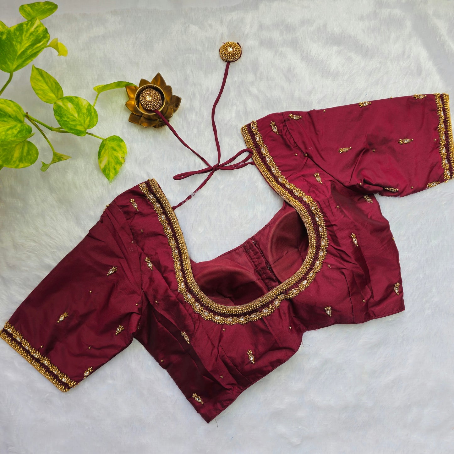 Dark Maroon Butter Silk Handwork Blouse