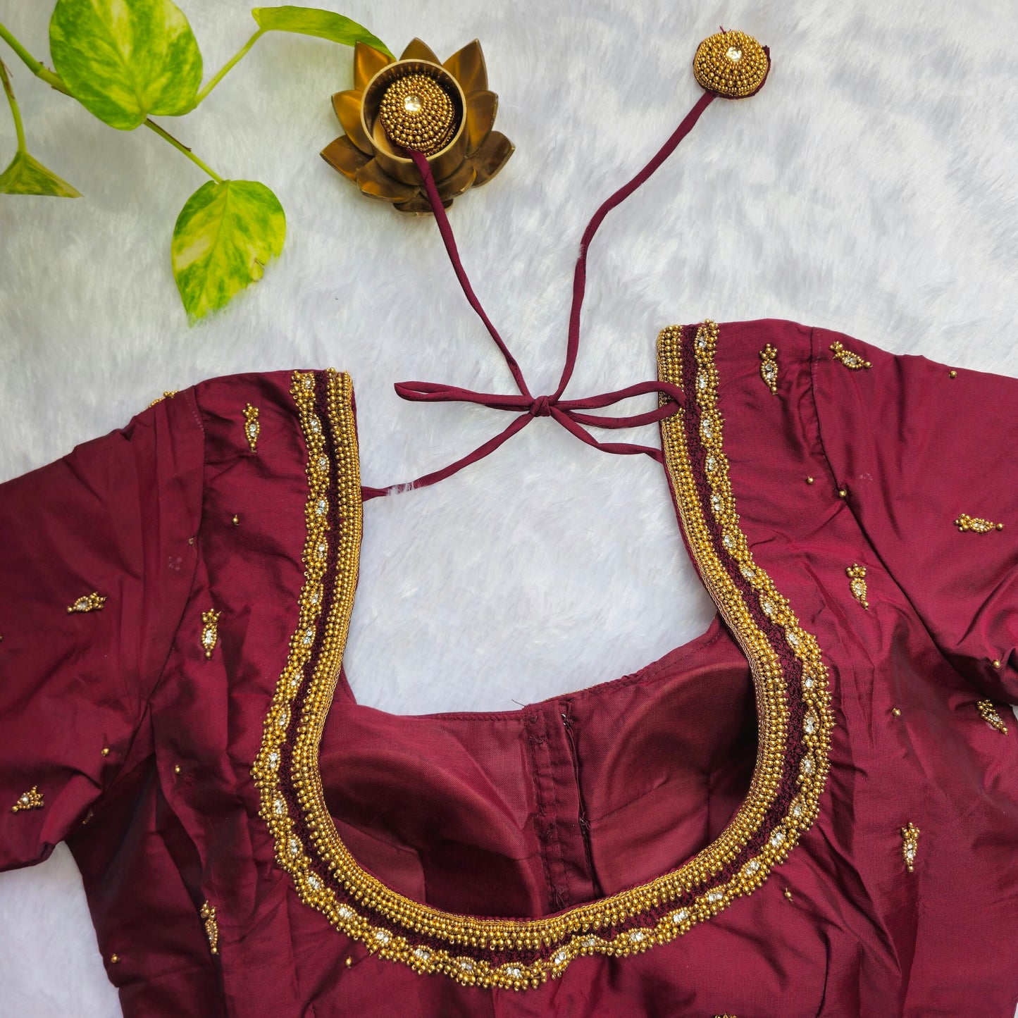 Dark Maroon Butter Silk Handwork Blouse