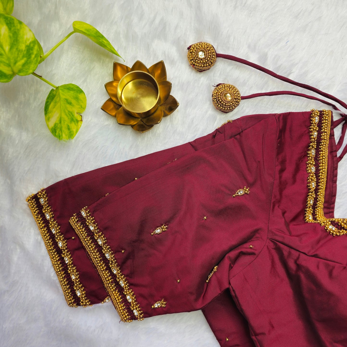 Dark Maroon Butter Silk Handwork Blouse