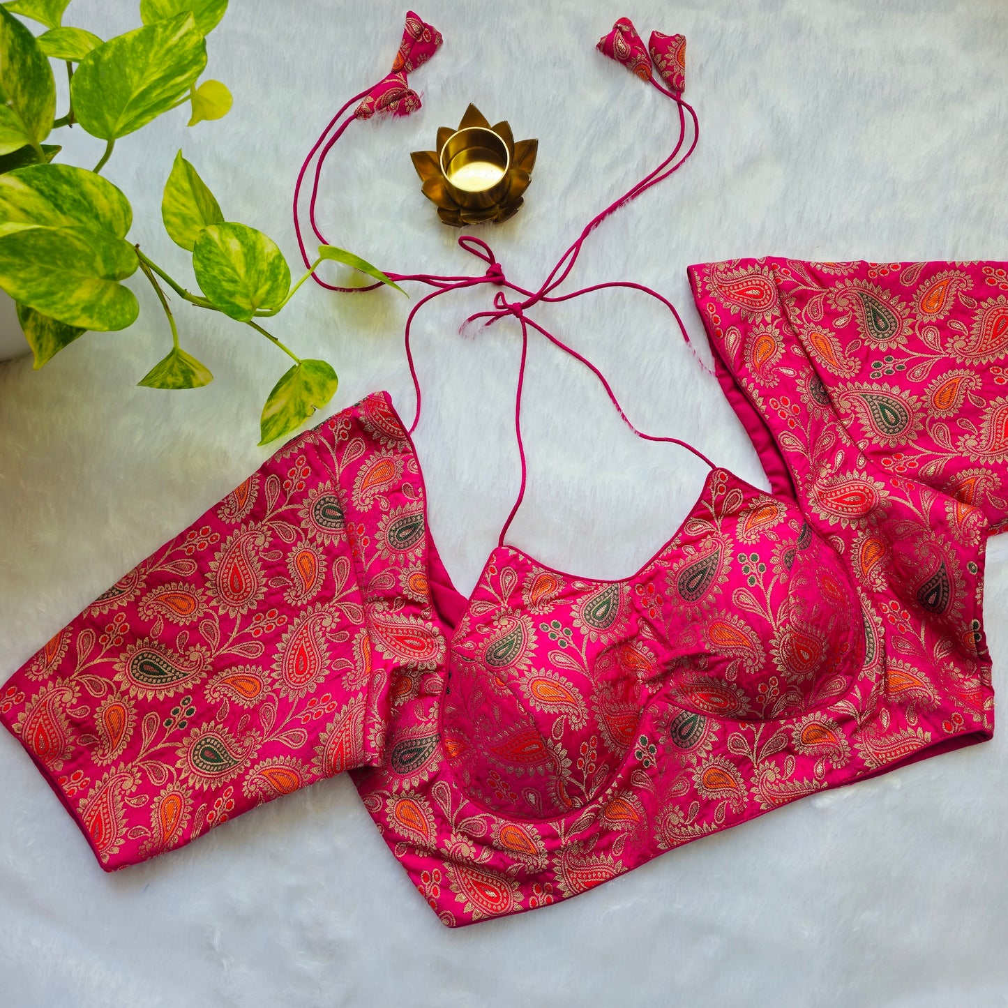 Pink Jacquard Masaba Cut Blouse
