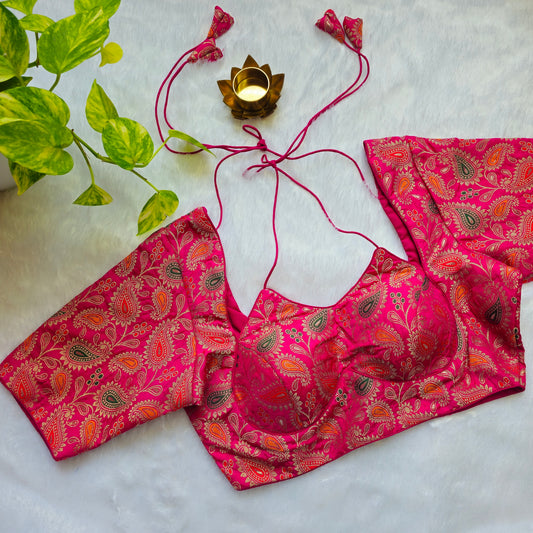 Pink Jacquard Masaba Cut Blouse