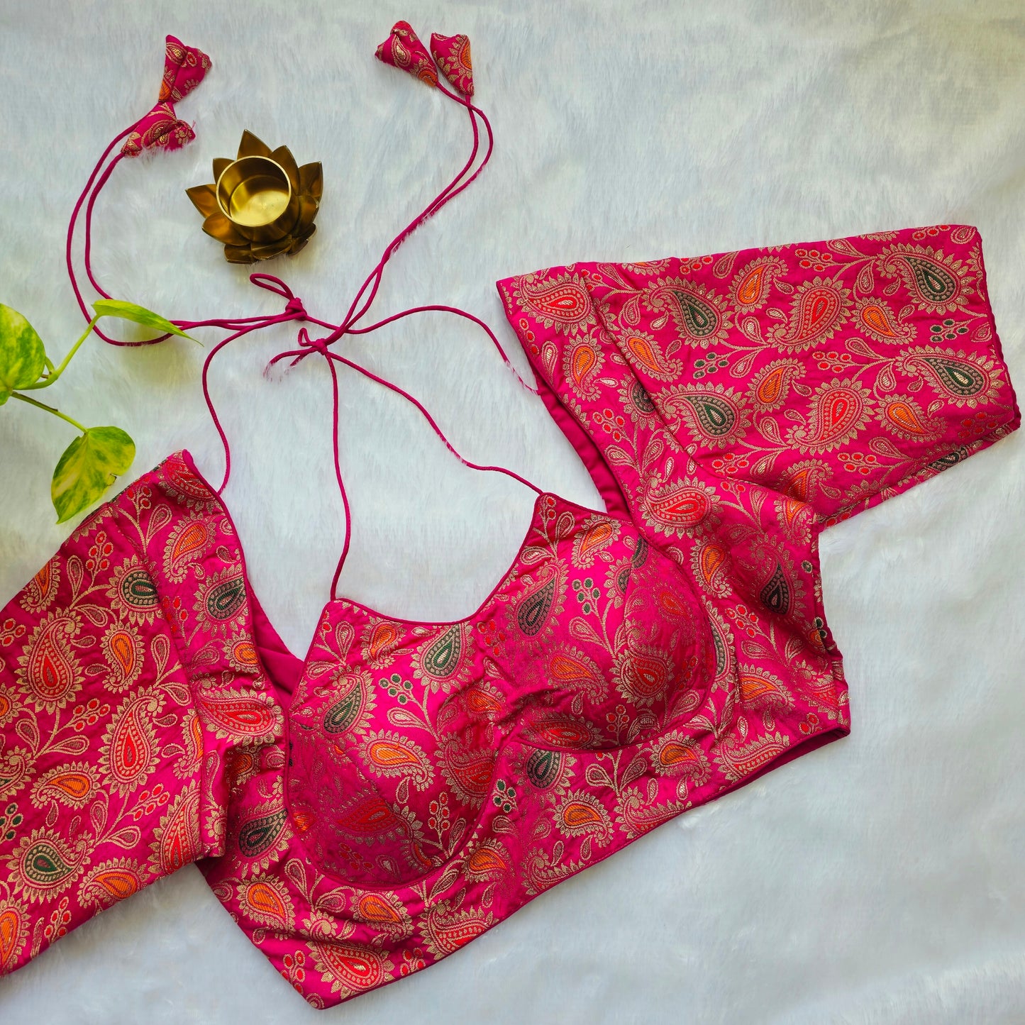 Pink Jacquard Masaba Cut Blouse