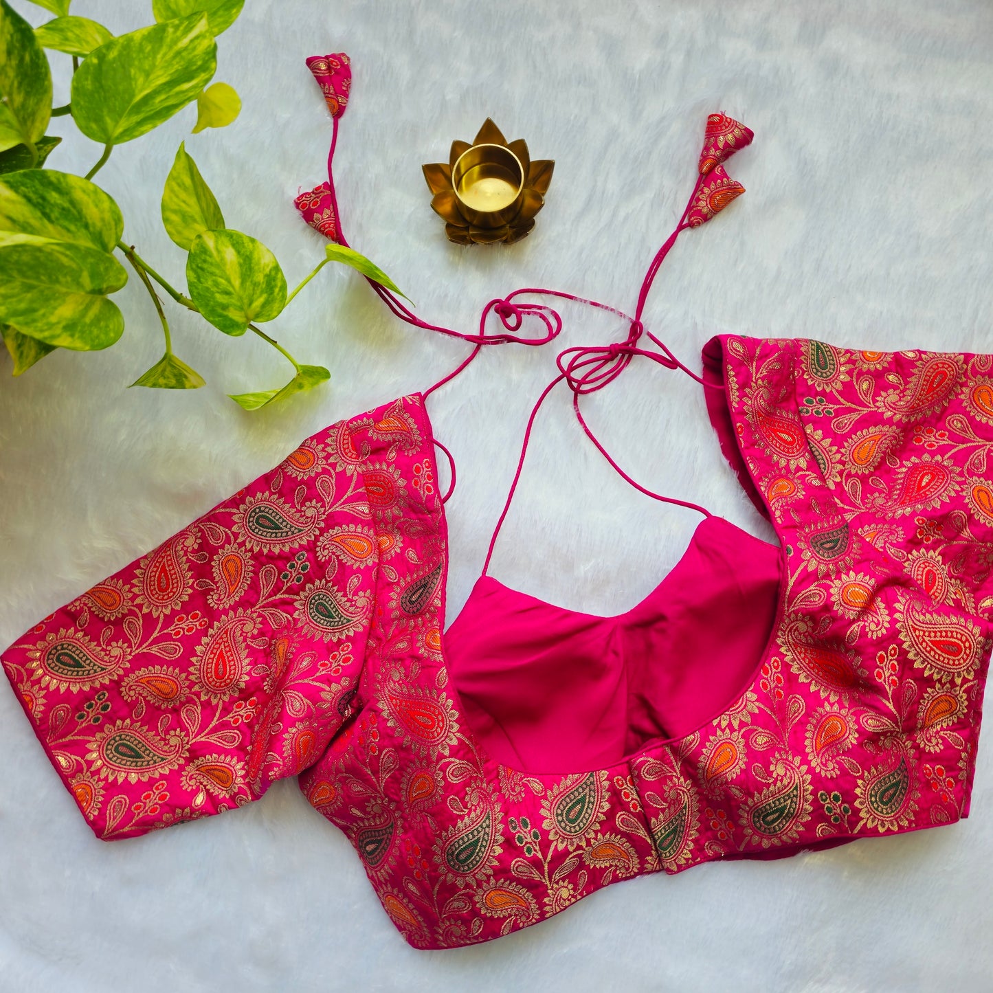Pink Jacquard Masaba Cut Blouse