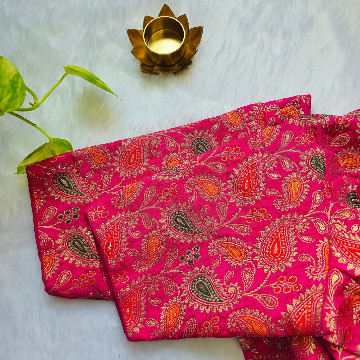Pink Jacquard Masaba Cut Blouse