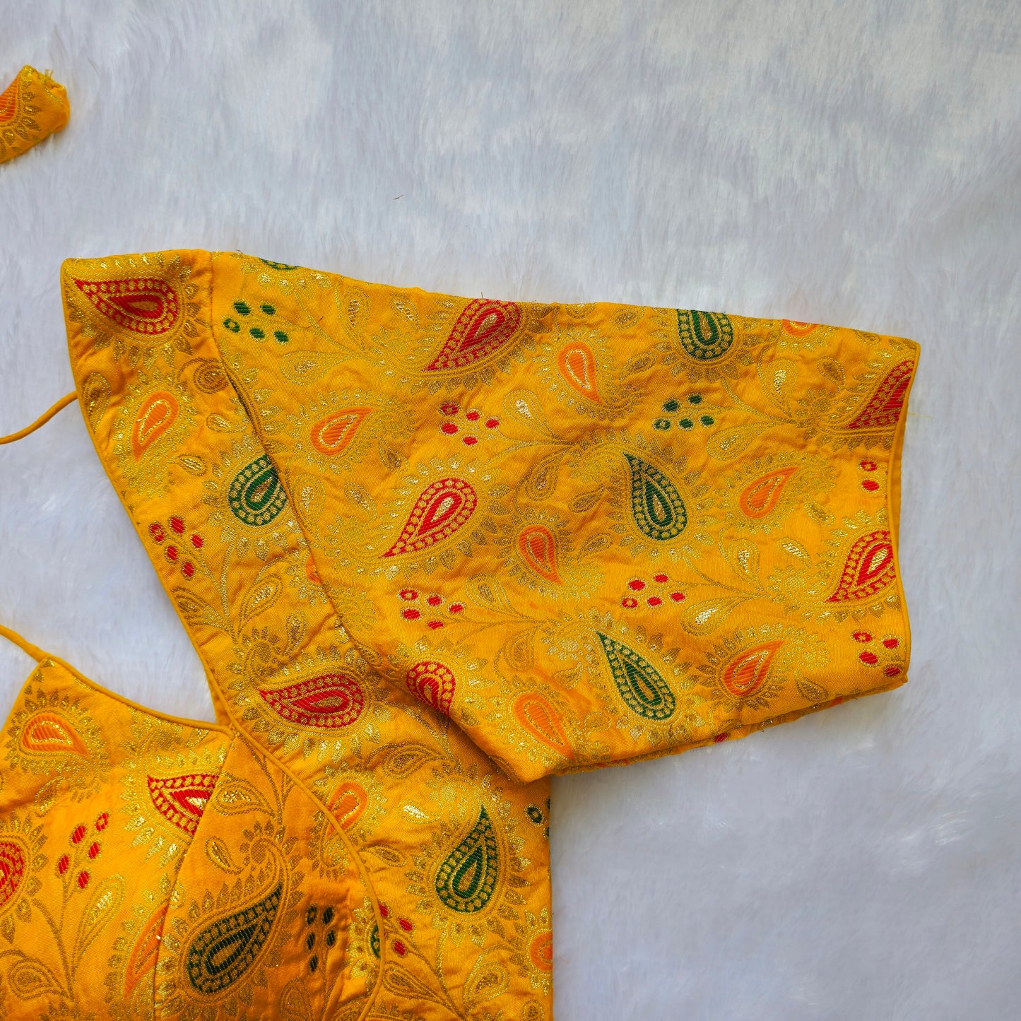 Yellow Jacquard Masaba Cut Blouse
