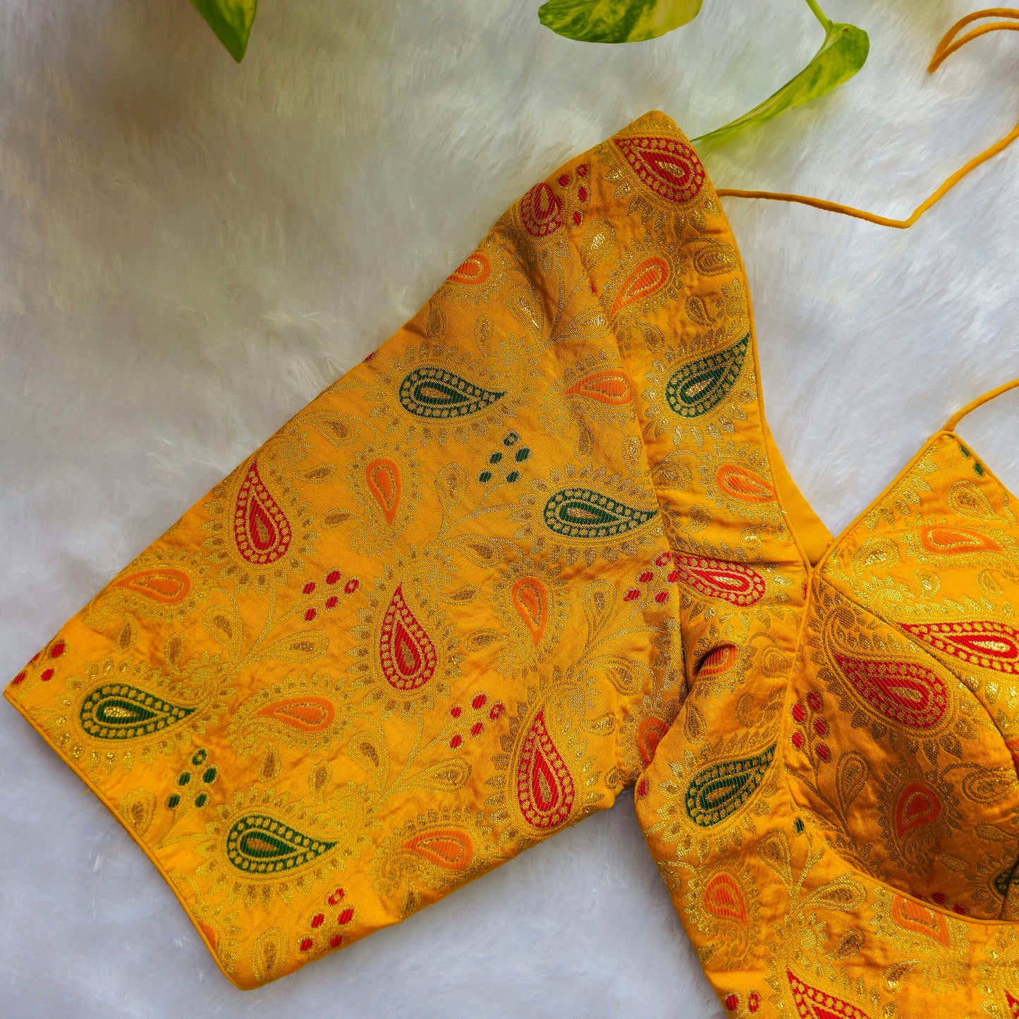 Yellow Jacquard Masaba Cut Blouse