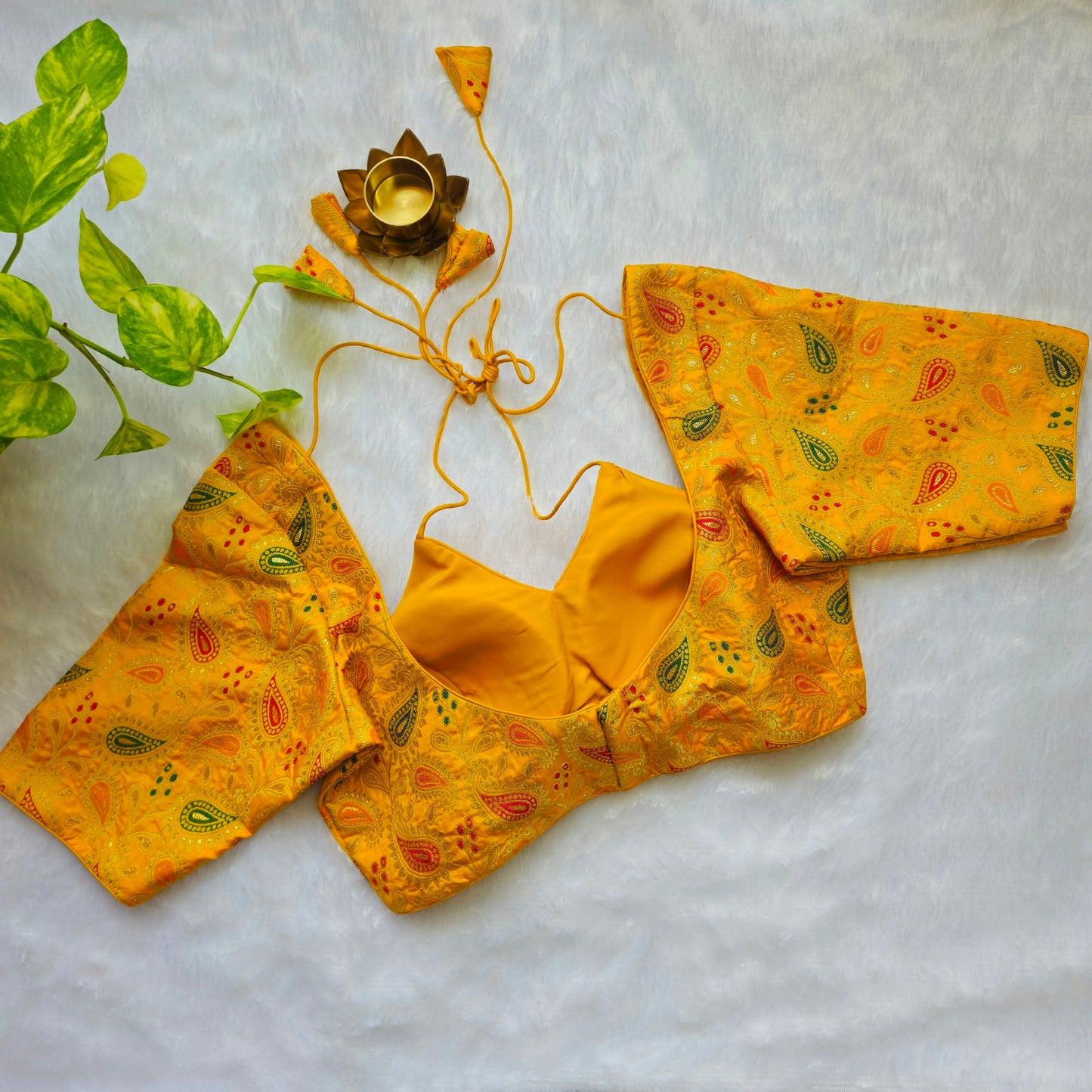 Yellow Jacquard Masaba Cut Blouse