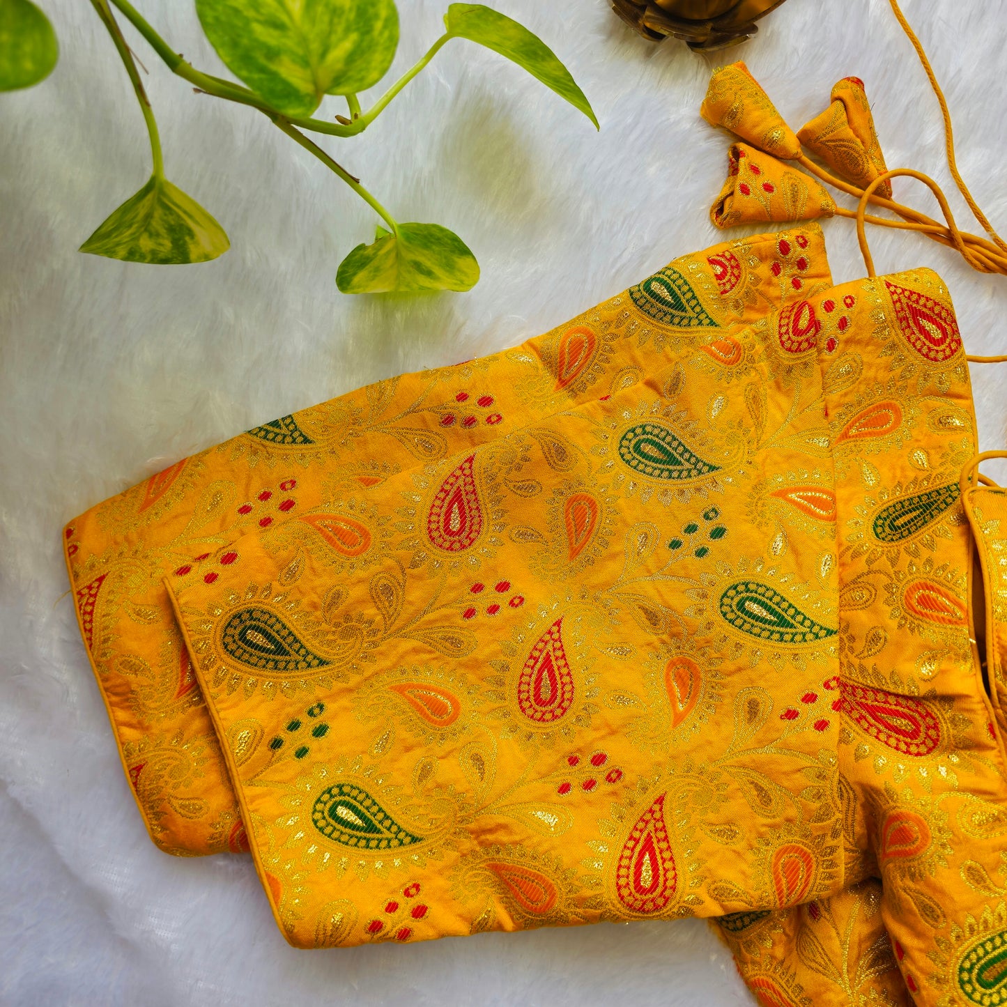 Yellow Jacquard Masaba Cut Blouse