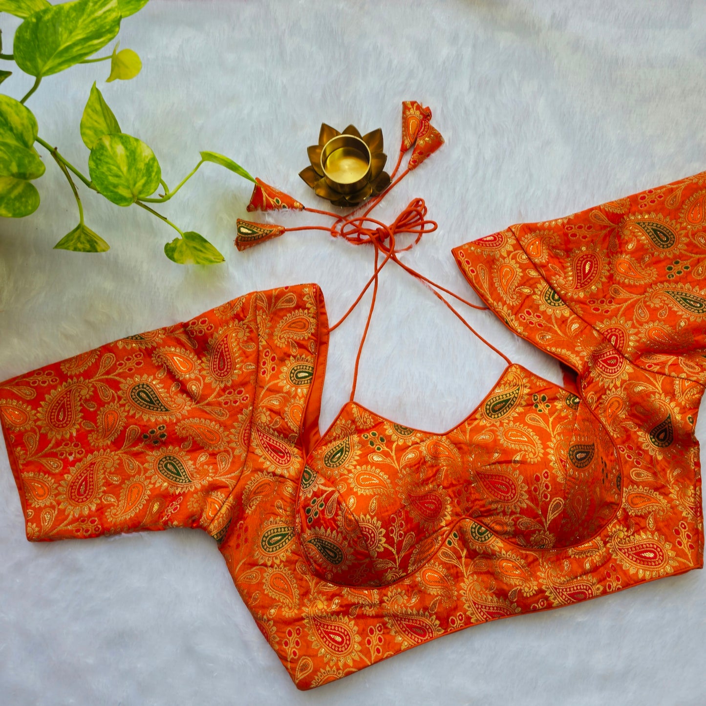 Orange Jacquard Masaba Cut Blouse