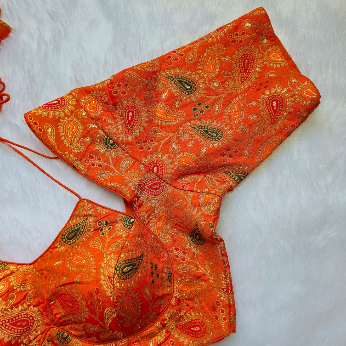 Orange Jacquard Masaba Cut Blouse