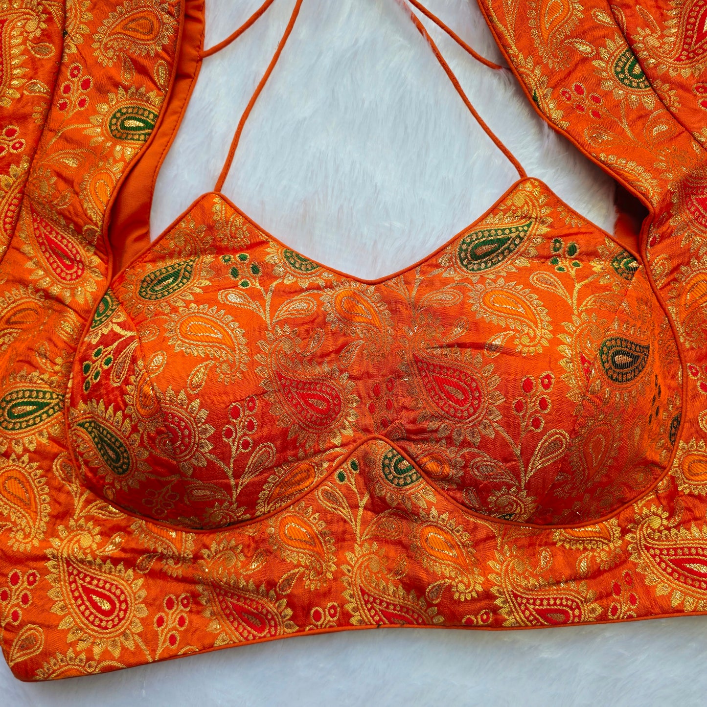 Orange Jacquard Masaba Cut Blouse