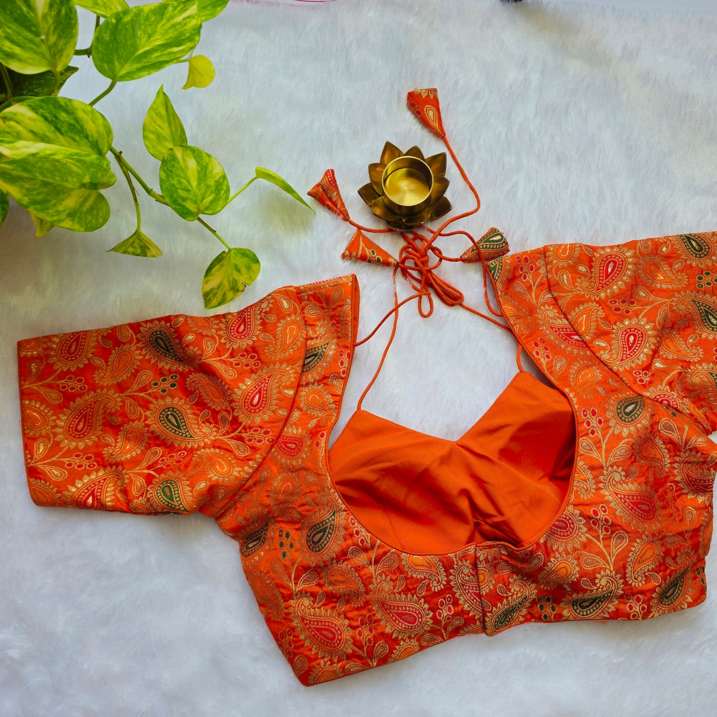 Orange Jacquard Masaba Cut Blouse