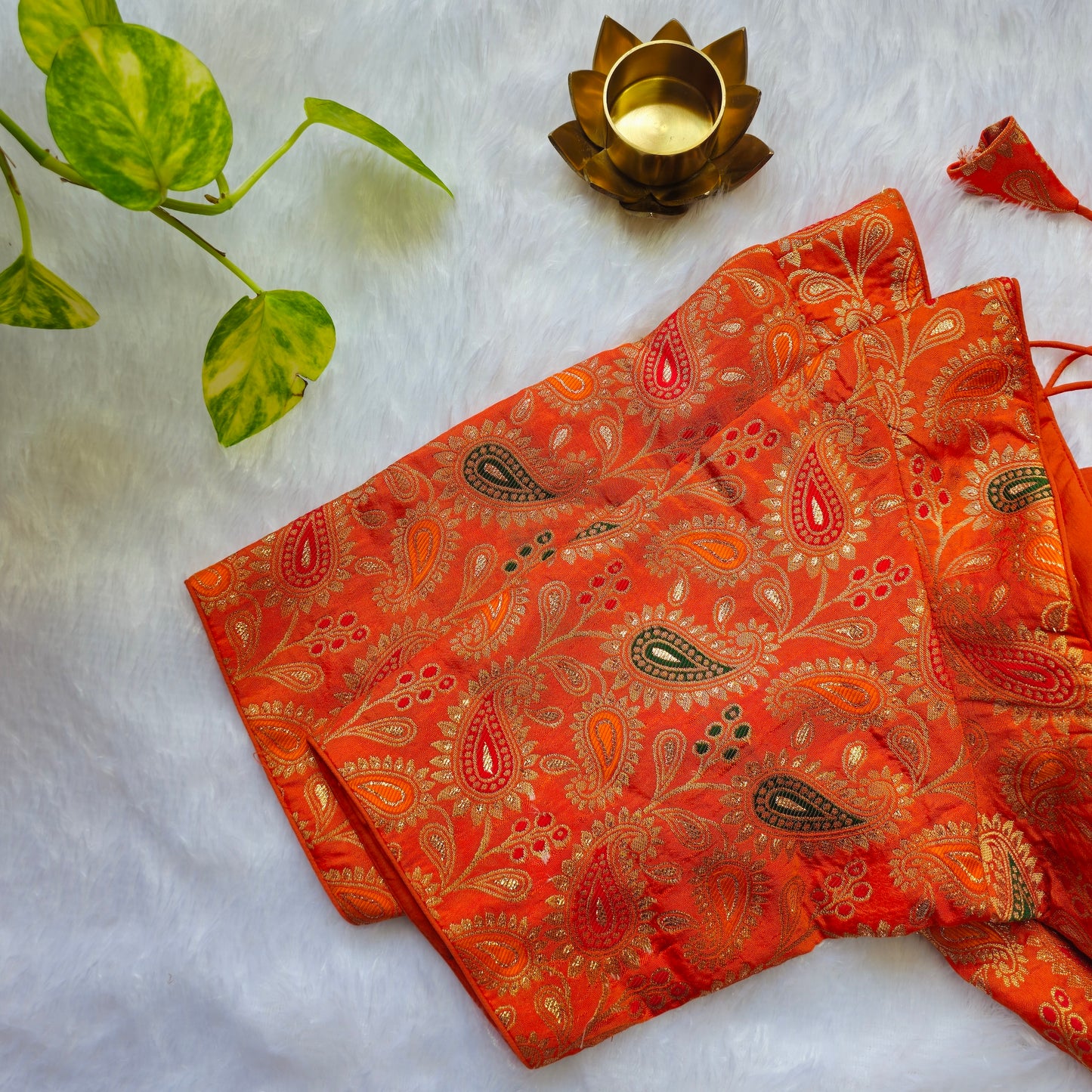 Orange Jacquard Masaba Cut Blouse