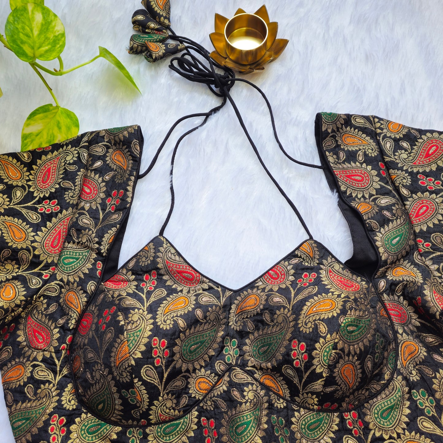 Black Jacquard Masaba Cut Blouse