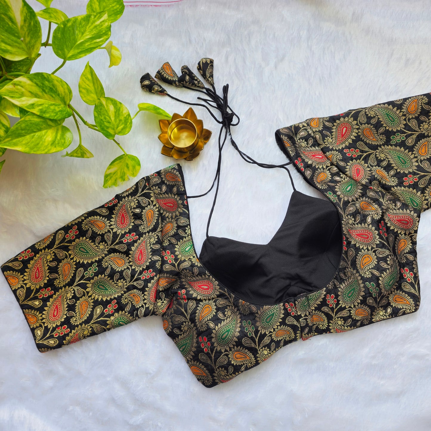 Black Jacquard Masaba Cut Blouse
