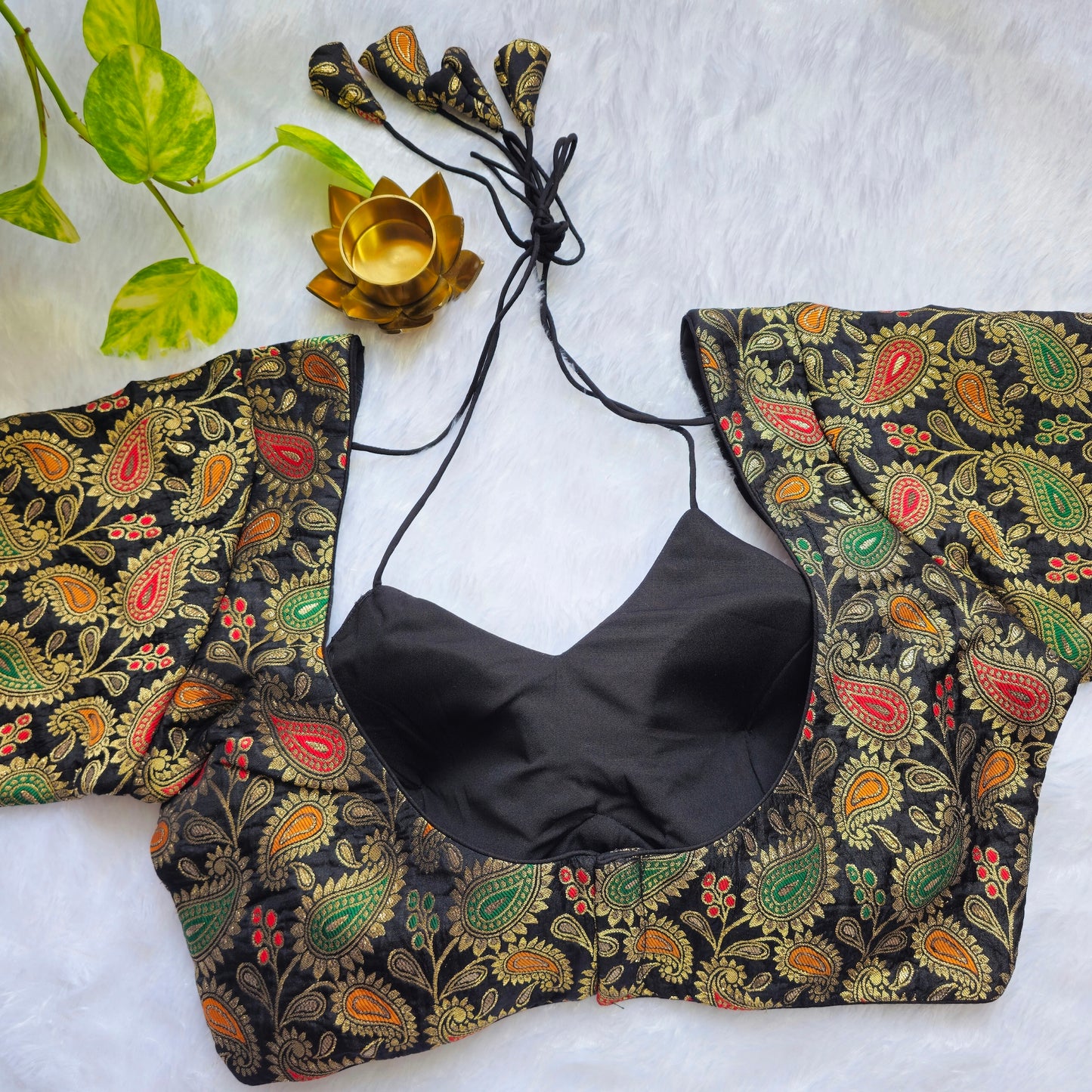 Black Jacquard Masaba Cut Blouse