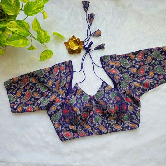 Purple Jacquard Masaba Cut Blouse