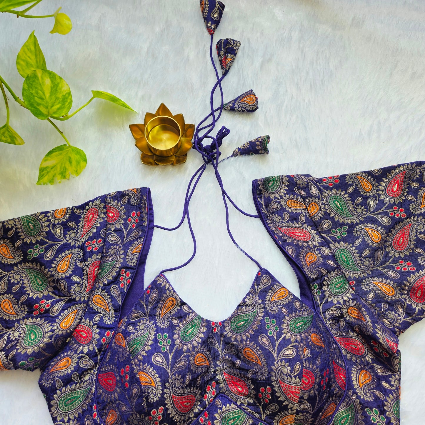 Purple Jacquard Masaba Cut Blouse