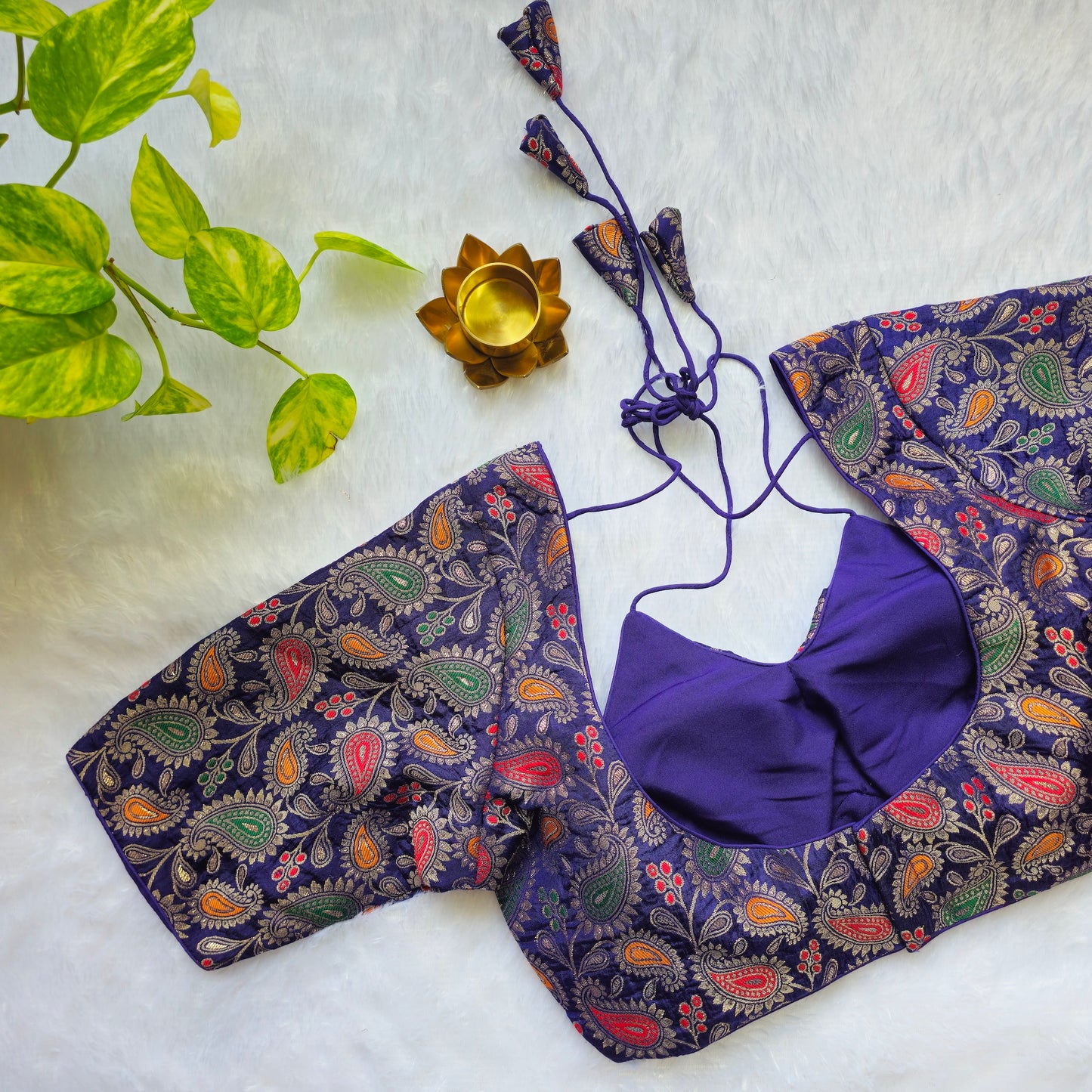 Purple Jacquard Masaba Cut Blouse