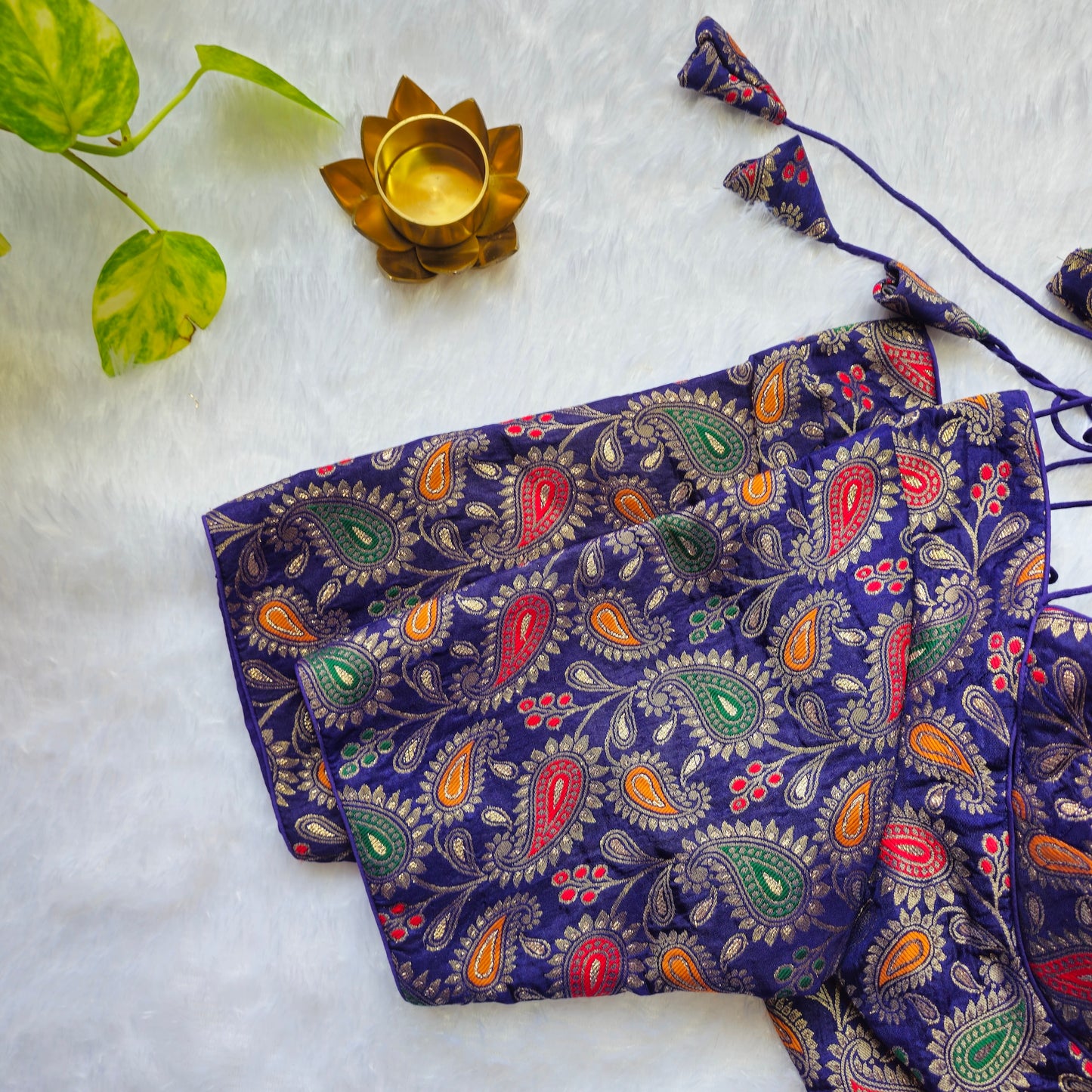 Purple Jacquard Masaba Cut Blouse