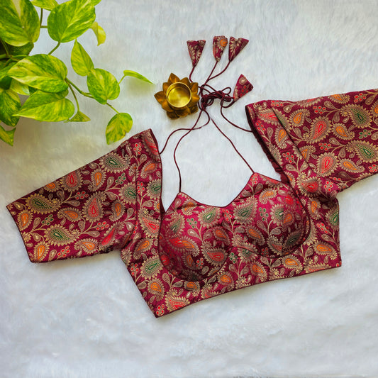 Maroon Jacquard Masaba Cut Blouse