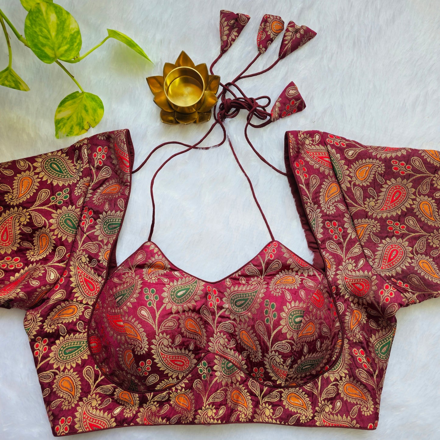 Maroon Jacquard Masaba Cut Blouse