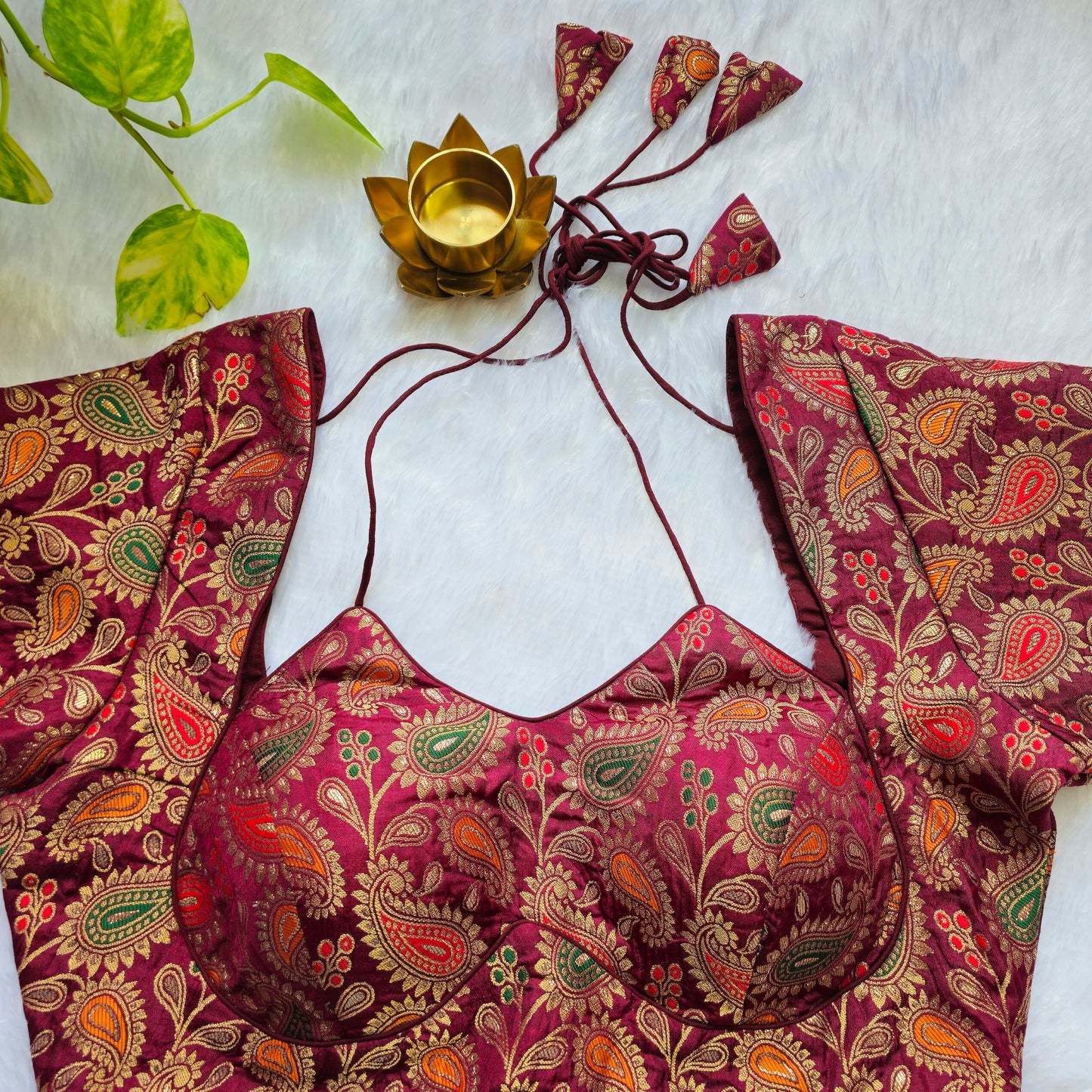 Maroon Jacquard Masaba Cut Blouse