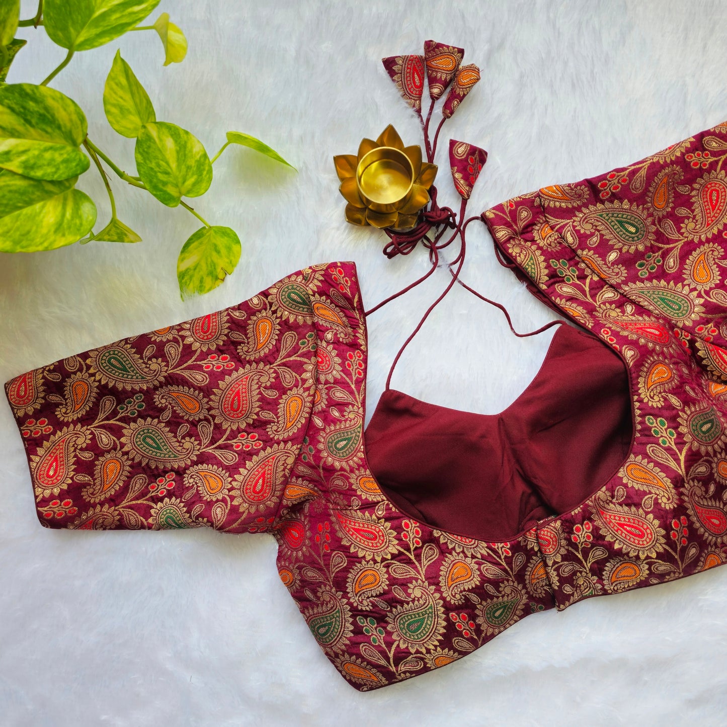 Maroon Jacquard Masaba Cut Blouse