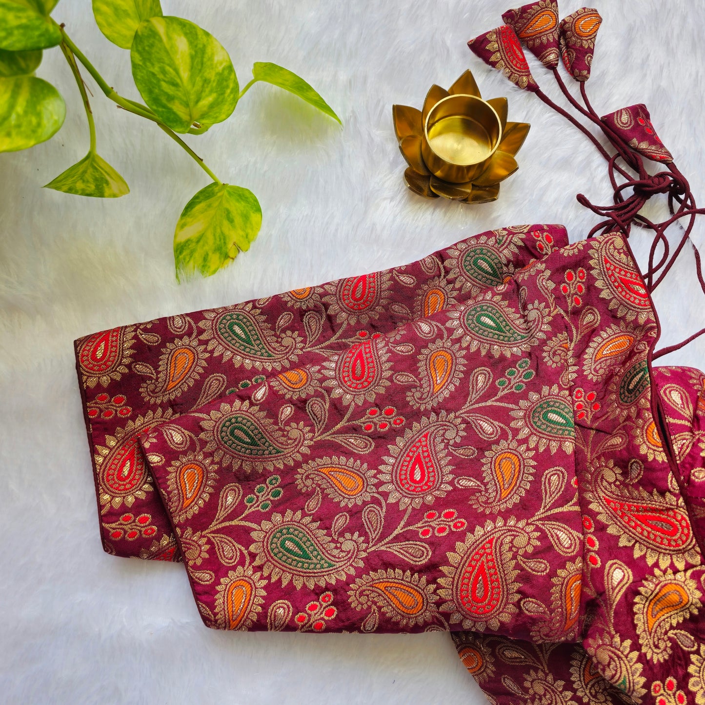 Maroon Jacquard Masaba Cut Blouse