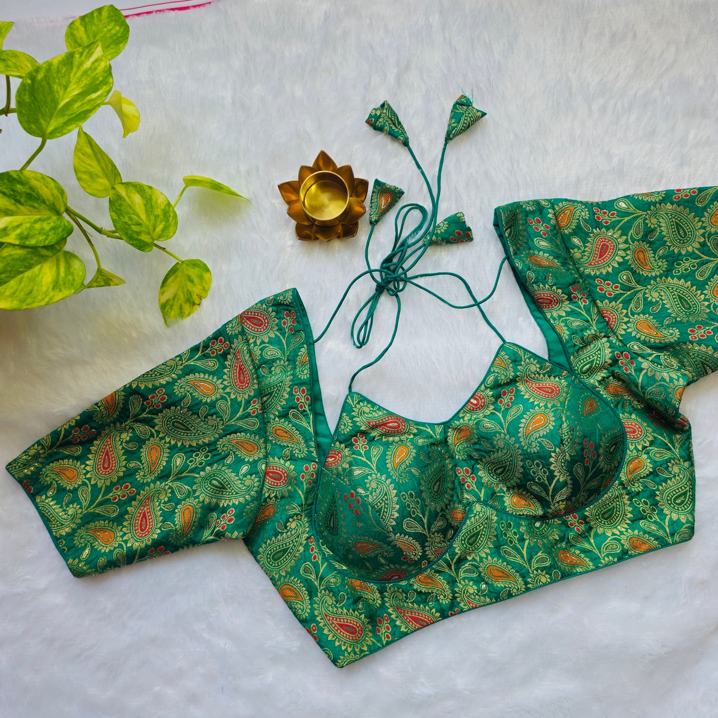 Parrot Green Jacquard Masaba Cut Blouse
