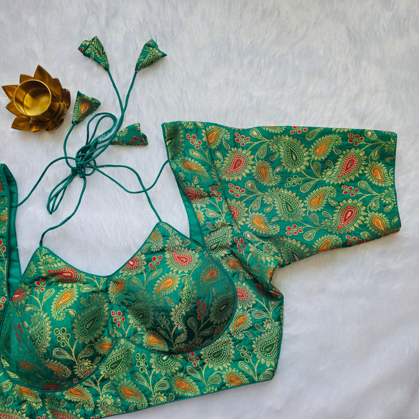 Parrot Green Jacquard Masaba Cut Blouse