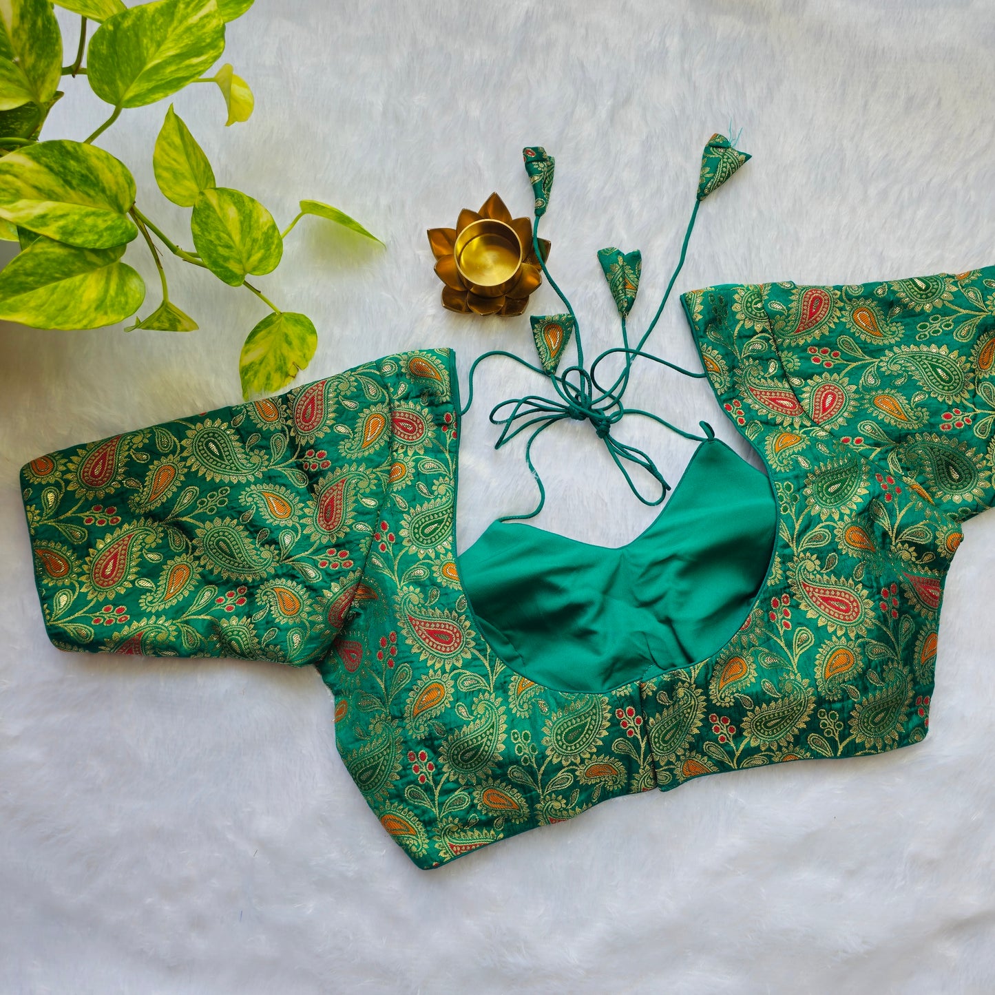 Parrot Green Jacquard Masaba Cut Blouse