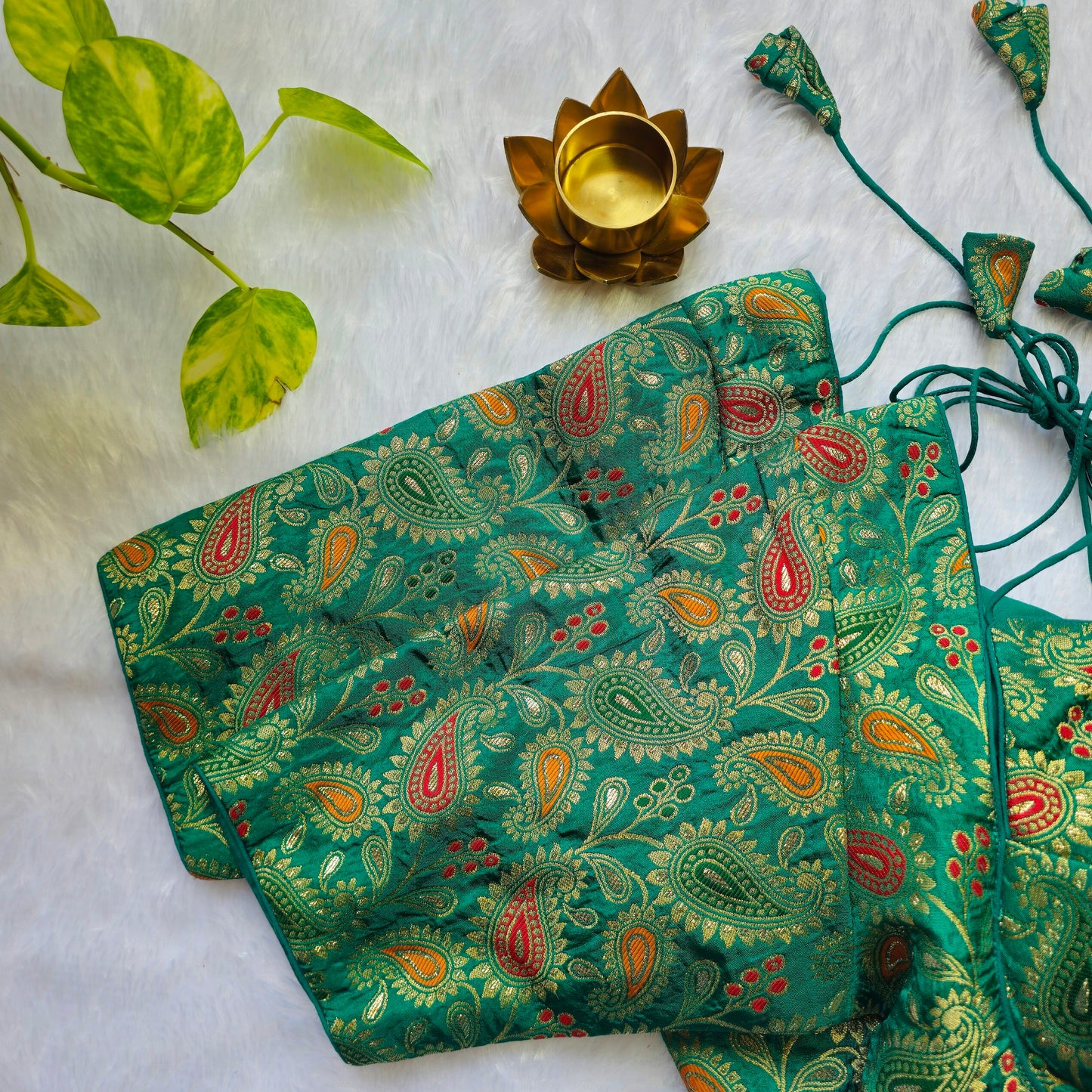 Parrot Green Jacquard Masaba Cut Blouse