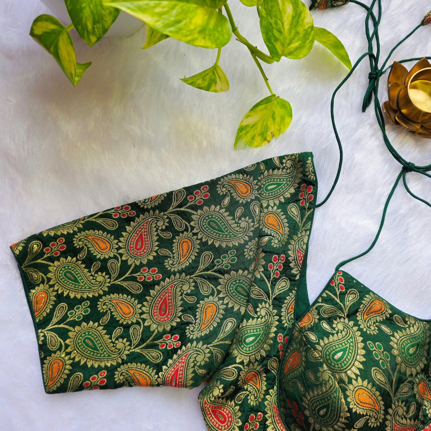 Bottle Green Jacquard Masaba Cut Blouse