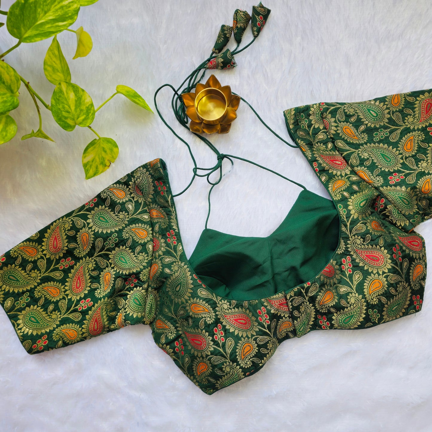Bottle Green Jacquard Masaba Cut Blouse