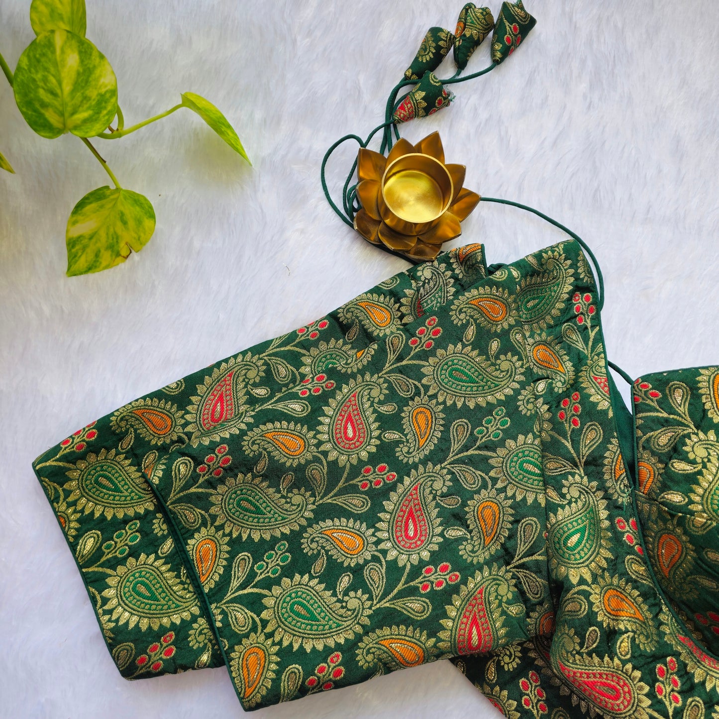 Bottle Green Jacquard Masaba Cut Blouse
