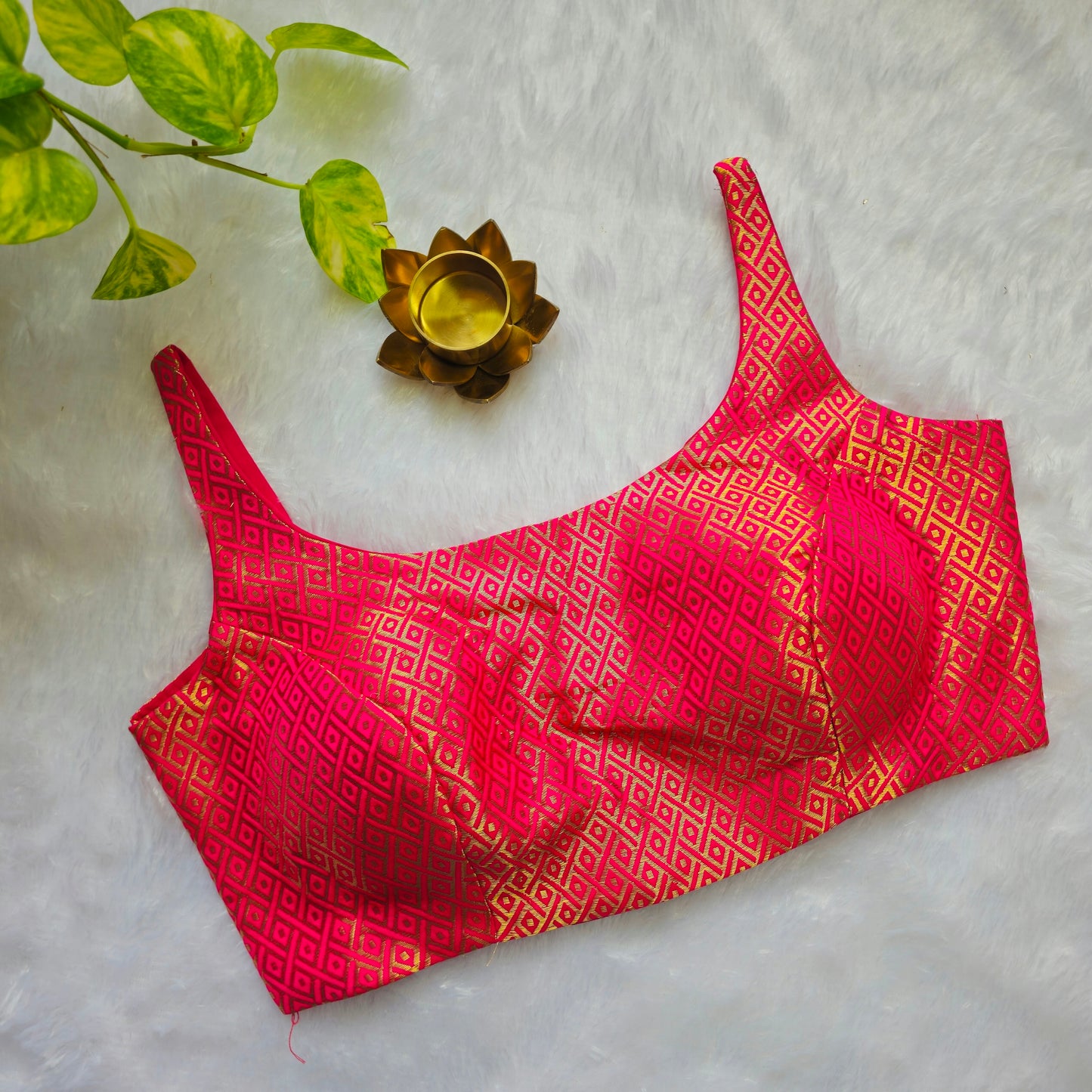 Hot Pink Gold Zari Bollywood style Brocade Blouse