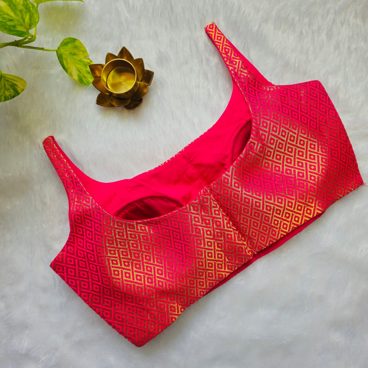 Hot Pink Gold Zari Bollywood style Brocade Blouse