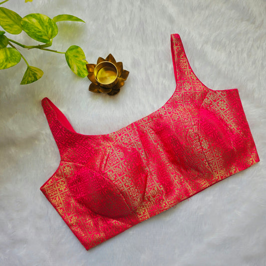 Pink with Gold Zari Bollywood style Brocade Blouse