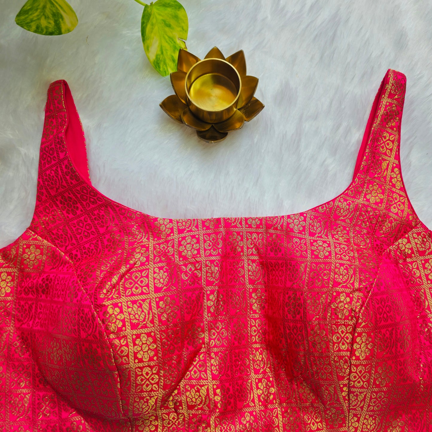 Pink with Gold Zari Bollywood style Brocade Blouse