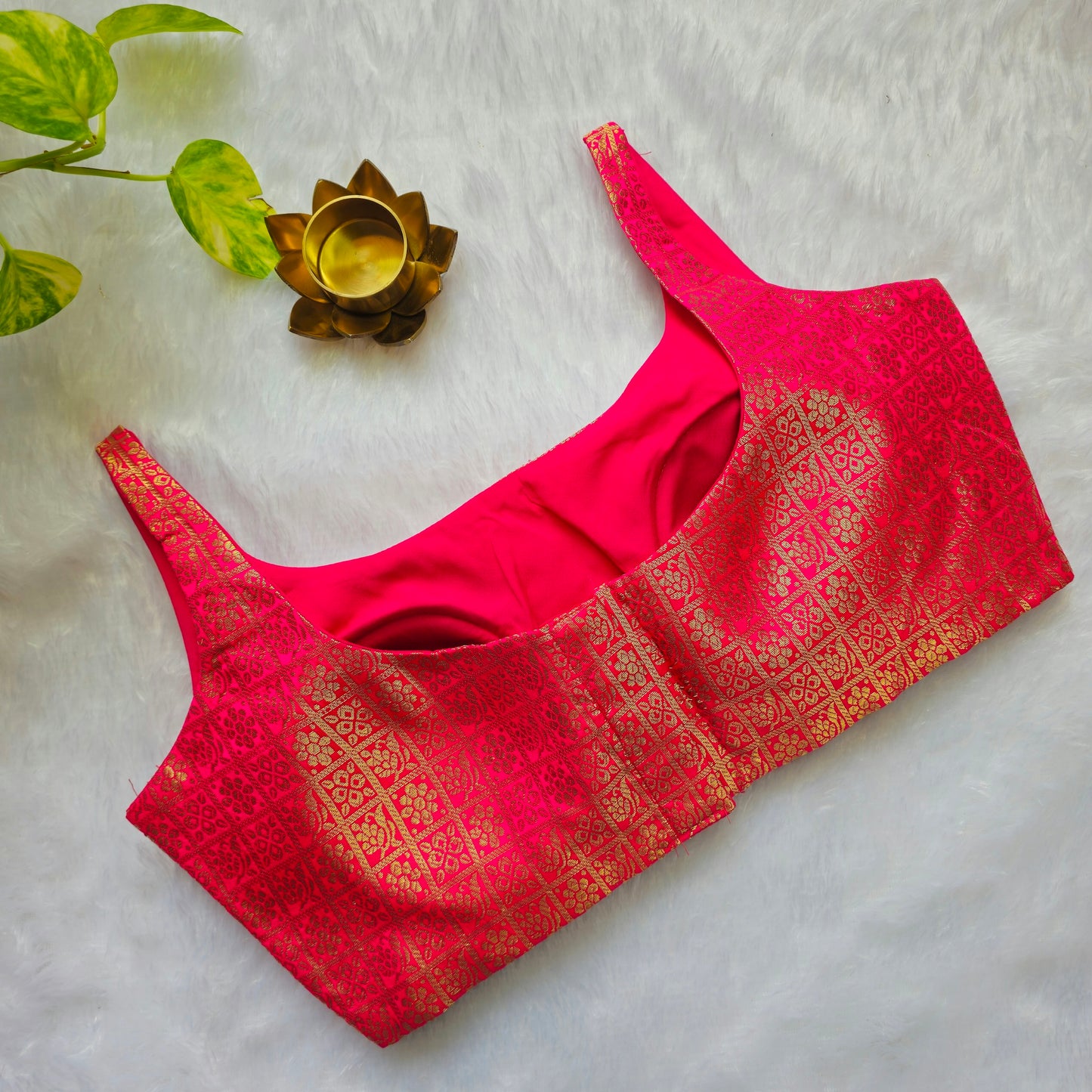 Pink with Gold Zari Bollywood style Brocade Blouse