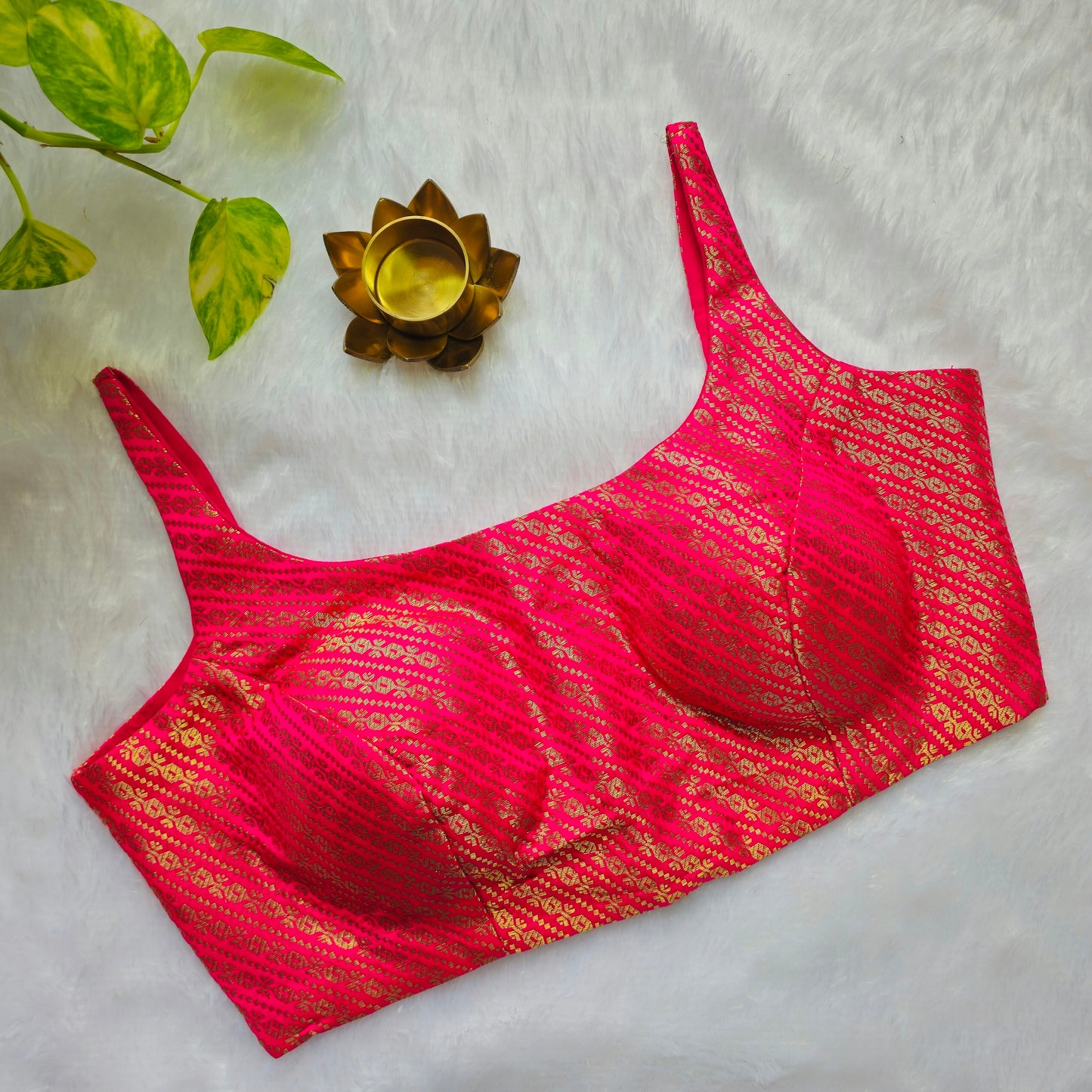 Bright Pink with Gold Zari Bollywood style Brocade Blouse