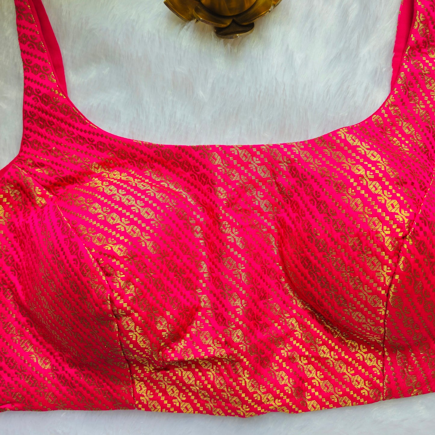 Bright Pink with Gold Zari Bollywood style Brocade Blouse