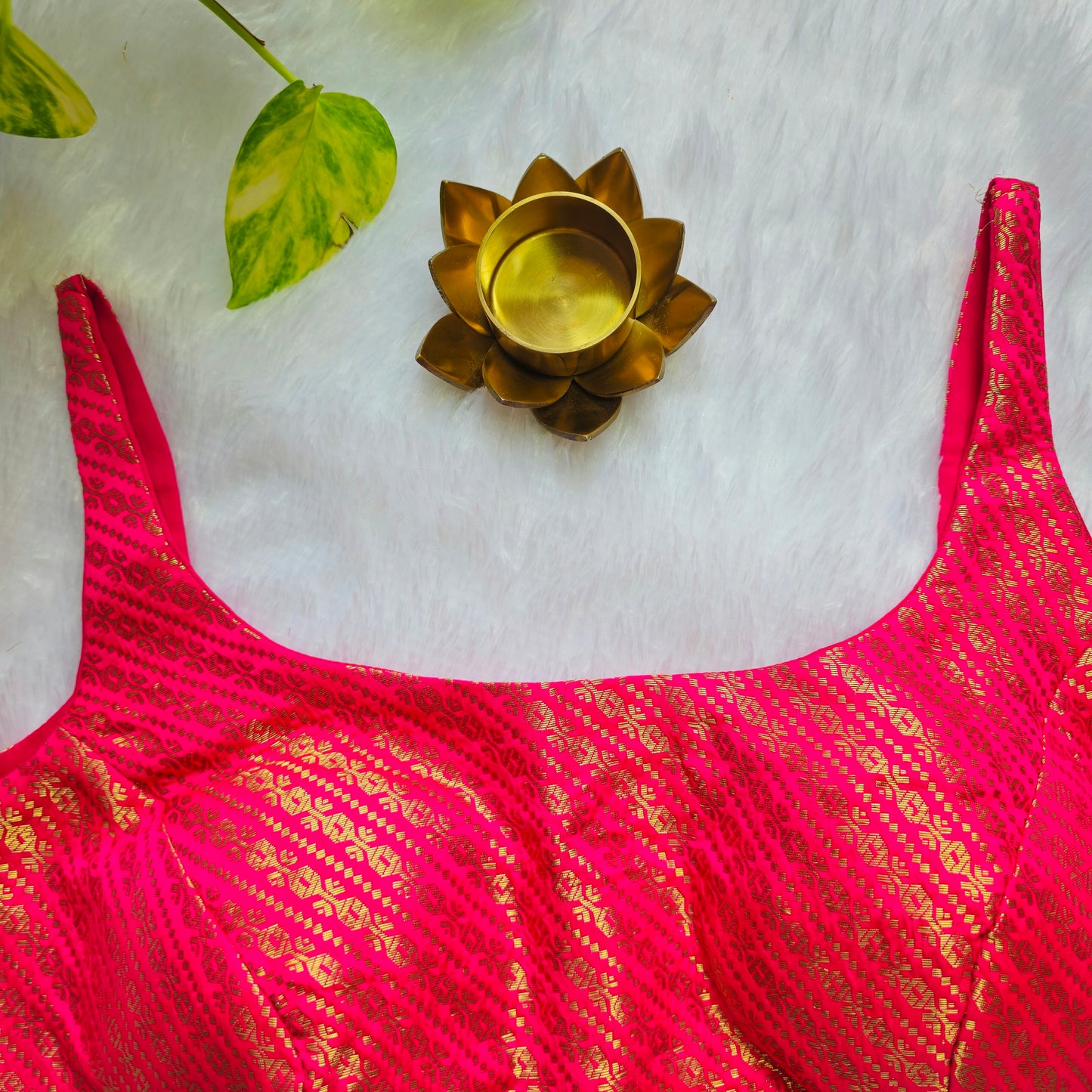 Bright Pink with Gold Zari Bollywood style Brocade Blouse