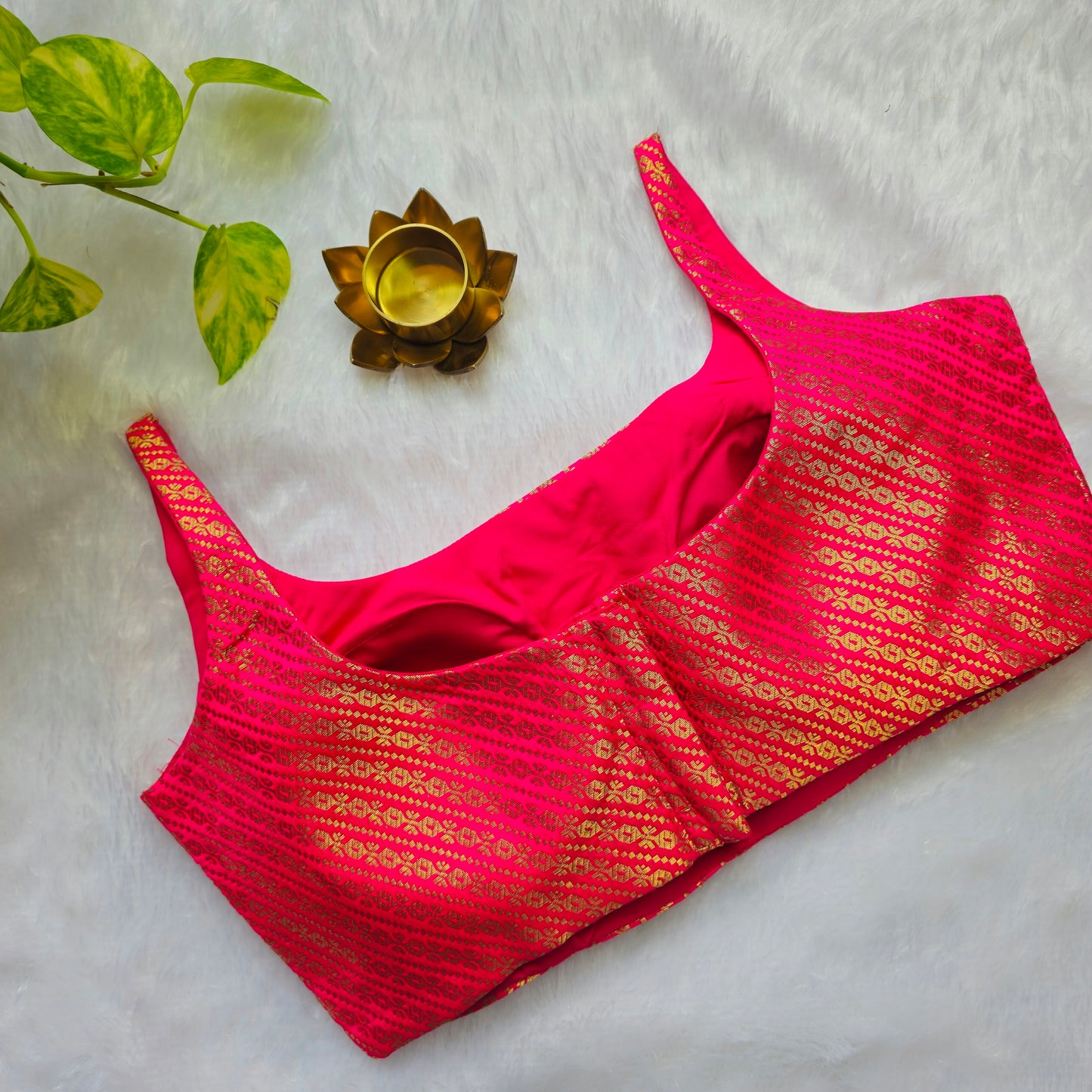 Bright Pink with Gold Zari Bollywood style Brocade Blouse